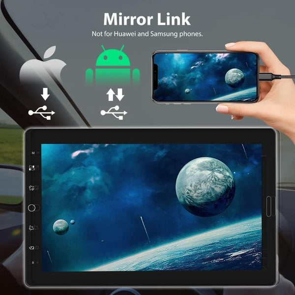 10.1 Inch 10.1" 1080P Detachable Touch Screen Car Stereo Headunit Single Din with Built-in Apple Carplay Car Radio Bluetooth with Reverse Camera Support FM SWC USB TF AUX Mirror Link Android Auto 1Din