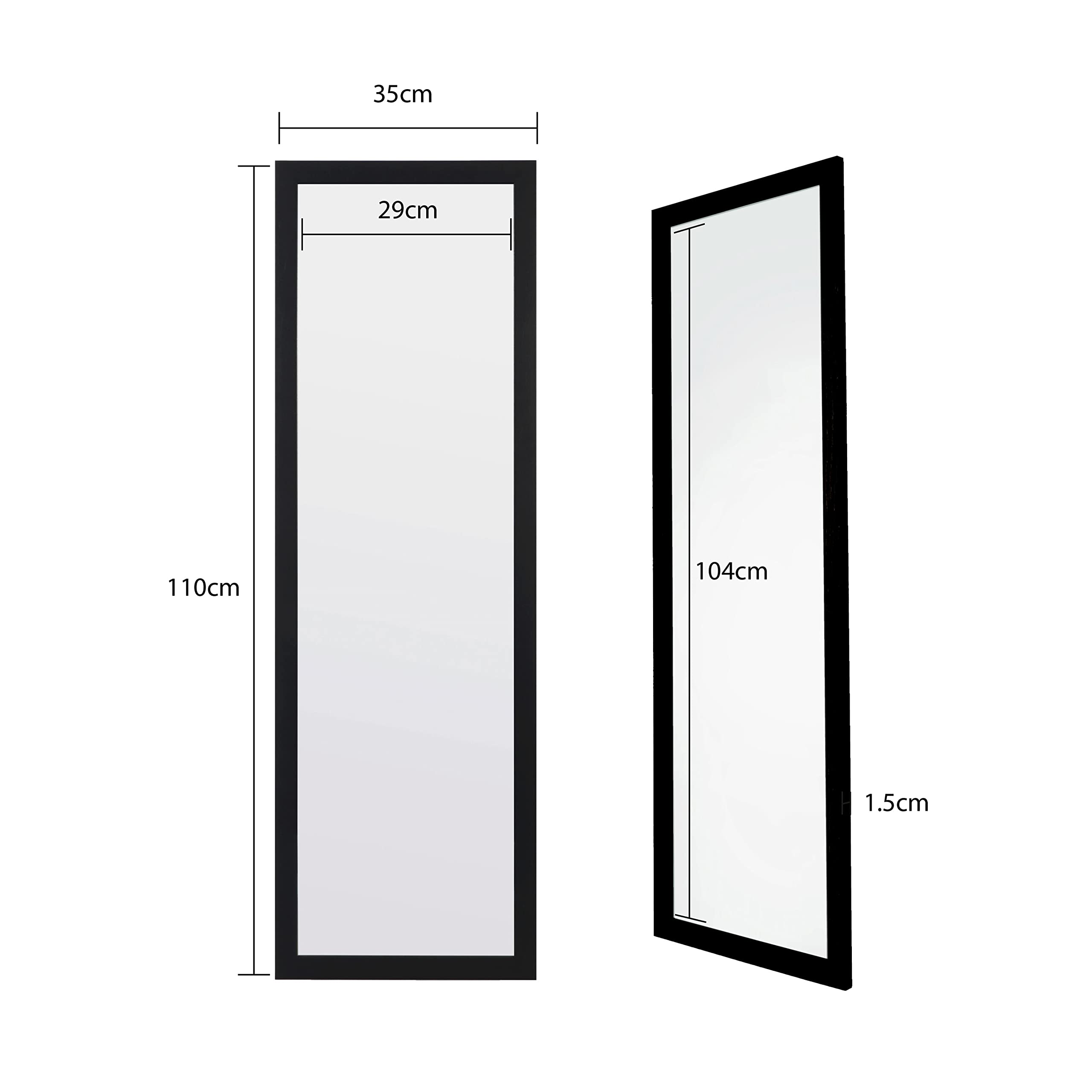 Home Selections Wooden Full Length Wall Mounted Mirror - Black - 35x110cm