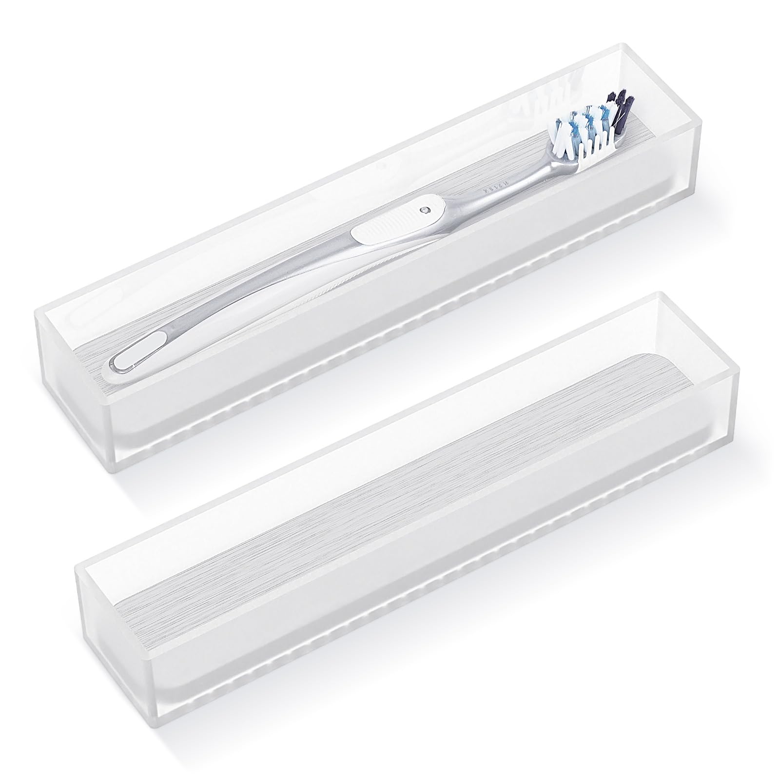 Linkidea 2 Pack Acrylic Toothbrush Holder with Diatomite Drying Stone, Bathroom Drawer Organizer with Drainage Hole for Tooth Brush, Compatible with