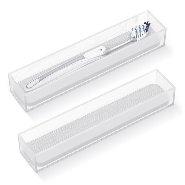 Linkidea 2 Pack Acrylic Toothbrush Holder with Diatomite Drying Stone, Bathroom Drawer Organizer with Drainage Hole for Tooth Brush, Compatible with