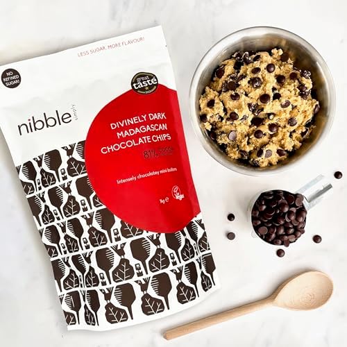 Nibble Simply 1kg Divinely Dark Madagascan Chocolate Chips, 81% Cocoa Mass - Single Origin - Vegan - No Refined Sugar