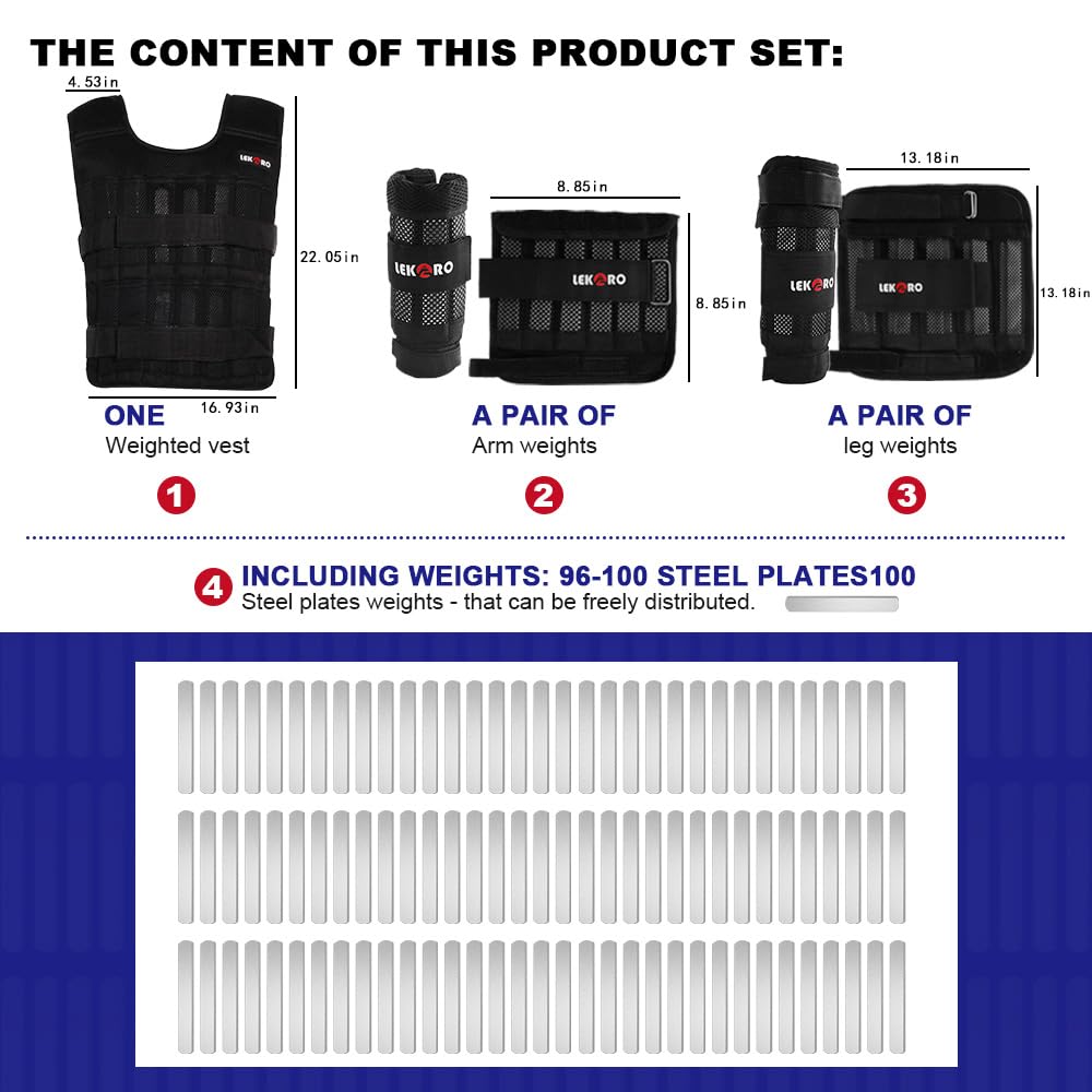 Adjustable Weighted Vest 44LB Workout Weight Vest Training Fitness Weighted Jacket for Man Woman (Included 96 Steel Plates Weights)