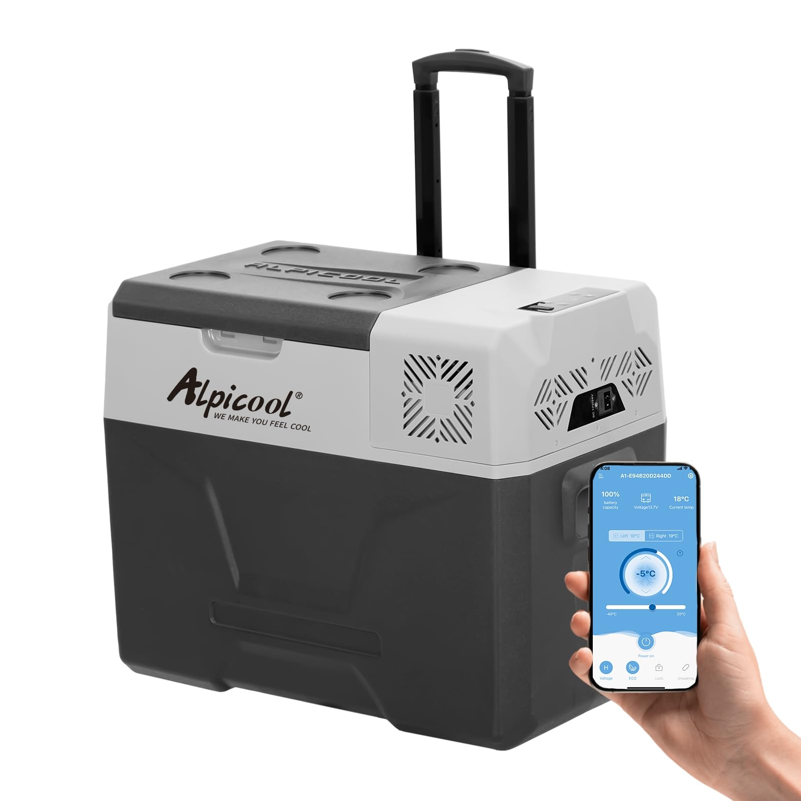Alpicool CX30 30L Compressor Car Refrigerator, Portable Camping Fridge DC 12v Freezer for Truck, Campervan, RV, Boat, -20℃ to 20℃, with Telescopic Handle, USB Socket