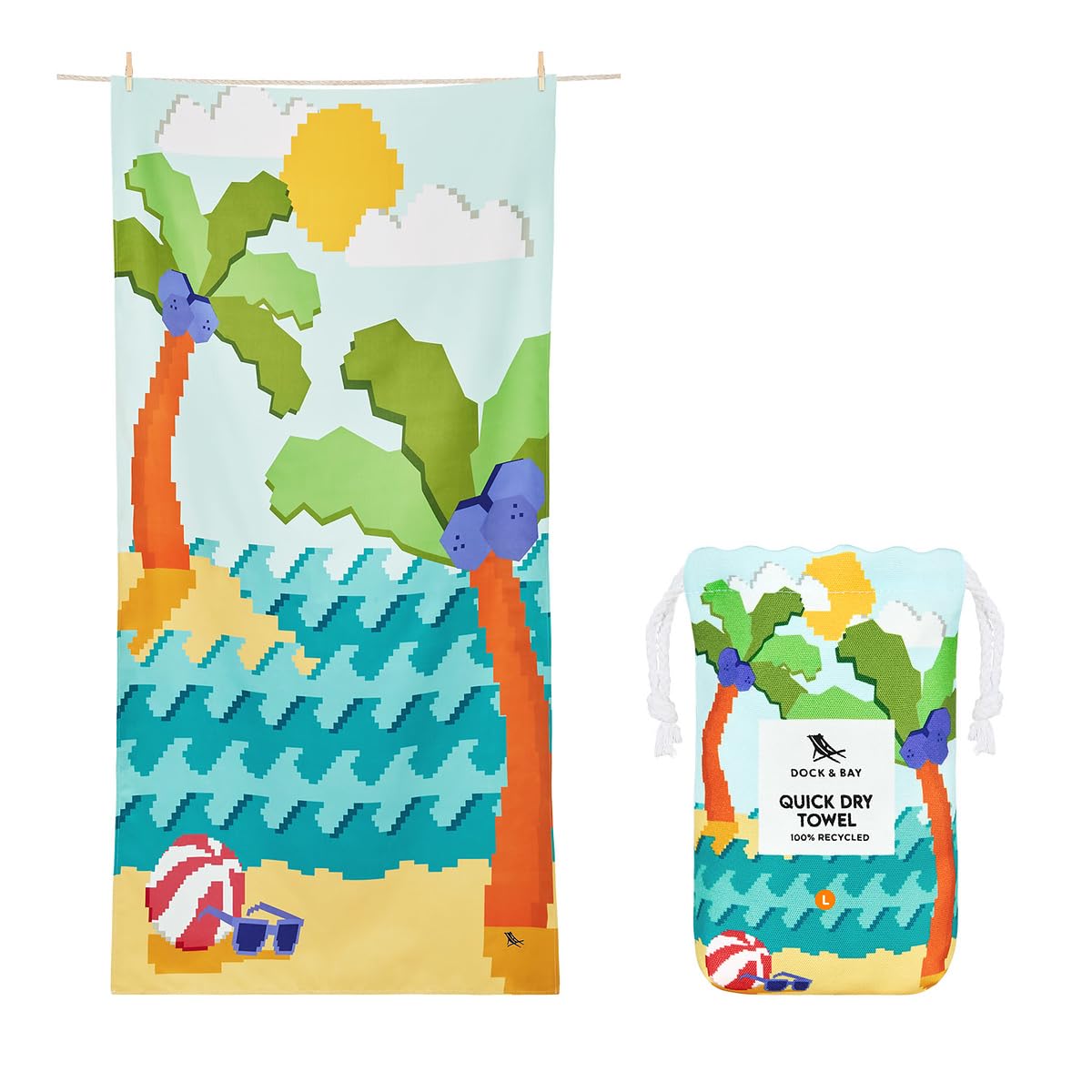 Dock & Bay Beach Towel - Quick Dry, Sand Free - Compact, Lightweight - 100% Recycled - Includes Bag - Build-A-Beach - Large (160x90cm, 63x35)