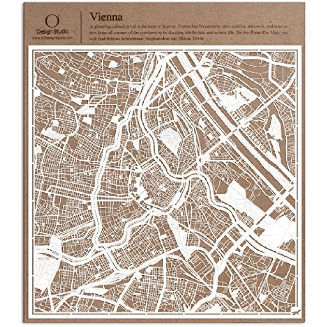 O3 DESIGN STUDIO Vienna Paper Cut Map White 30x30 cm Paper Art
