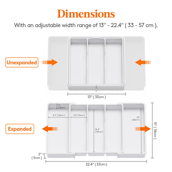 Lifewit Utensil Drawer Organiser, Expandable Large Cutlery Tray for Kitchen, Adjustable Silverware Flatware Holder, Plastic Kitchen Spatula Tools and