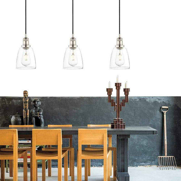3 Head Chandelier Pendant Light Glass Shade Adjustable Cord Brushed Phansthy