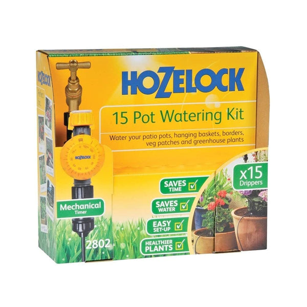 HOZELOCK - Drip Watering Kit 15 Pot : Self-contained System Complete with Timer, Ideal for Potted Plants and Window Boxes, for Precise, Water-saving