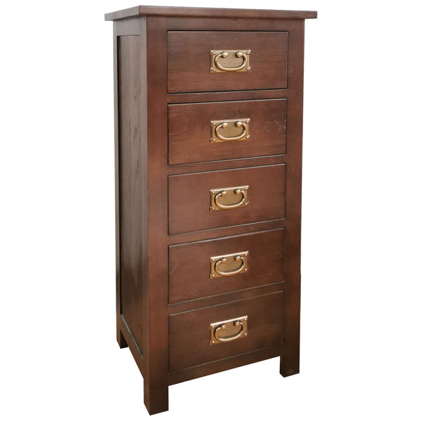 Aurotrice OAK 5 Drawers Cabinet Narrow Storage Chest of Drawers Organiser Unit with Solid wood Legs for Hallway Living Room Bedroom Espresso