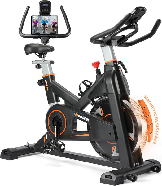 Exercise Bike Magnetic Resistance, Wenoker Spin Bike for Home Gym Use Equipment, Indoor Cycling Fitness Stationary Bike with LCD Display&Tablet Holder Cardio Training Machine