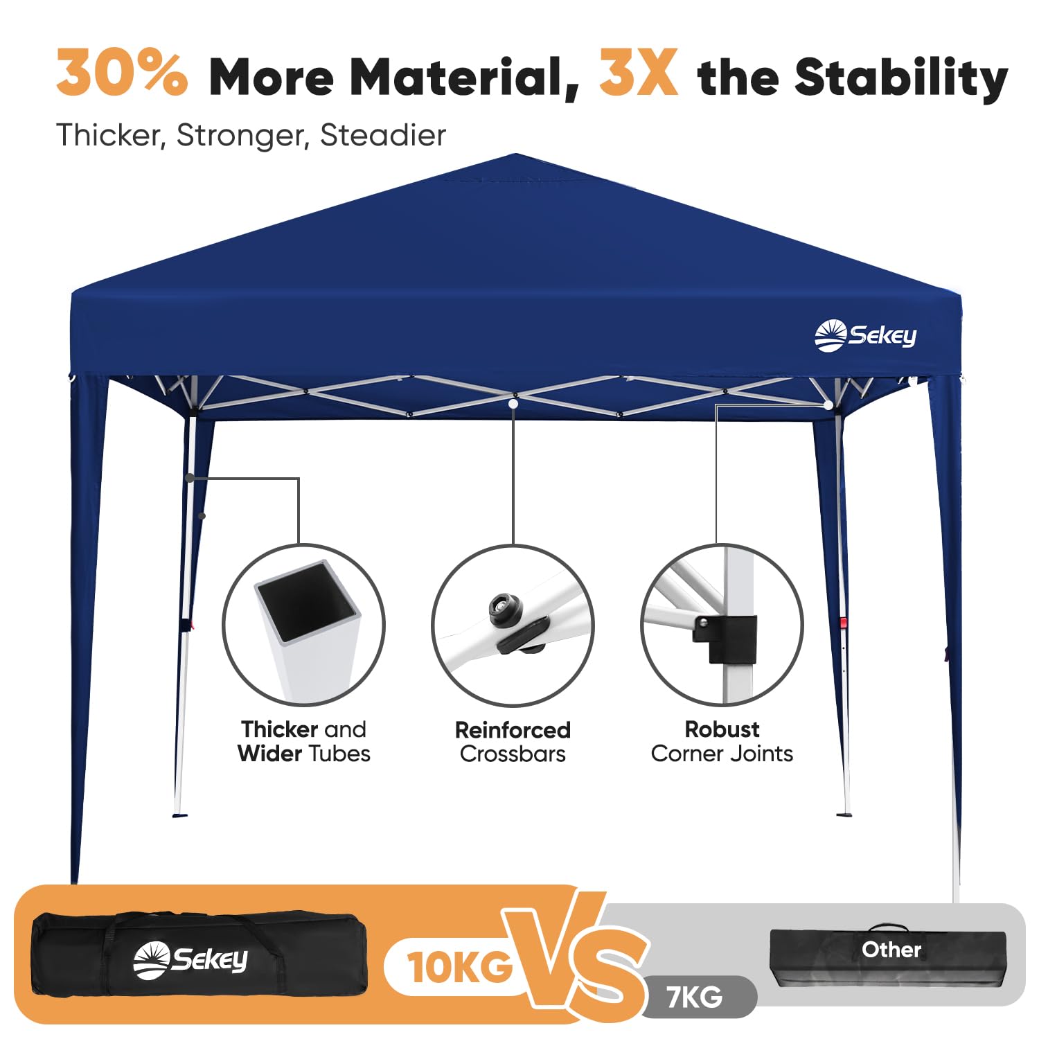 Sekey One-Touch Pop Up Gazebo with Sides 3m x 3m, Heavy Duty Gazebo with 4 Pack Gazebo Weights Bags, Instant Setup, Waterproof 1000mm (Grau, 3m x 3m without Sides)