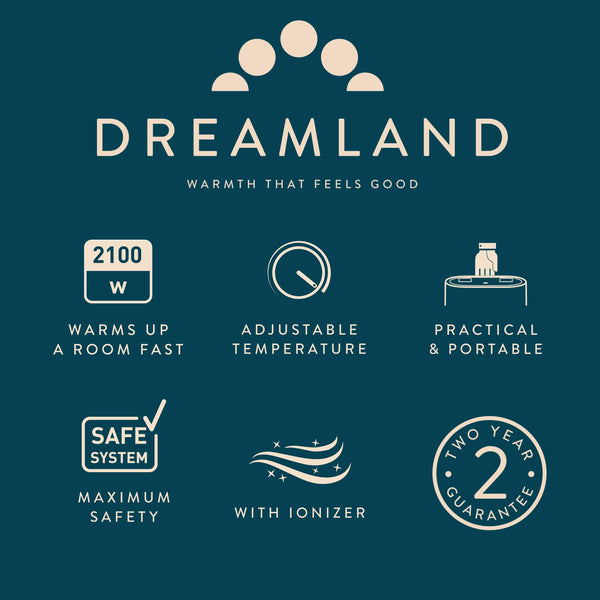 Dreamland Silent Power Pure Portable Fan Heater - Low Energy for Home Use, Quick Heat Up with 4 Heating Modes, Silent Space Heater, Energy Efficient Ionizer and Air-Purifying Heating Technology