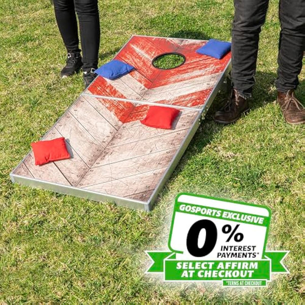 GoSports Rustic Red & Blue Design Cornhole Game Set, Regulation Size