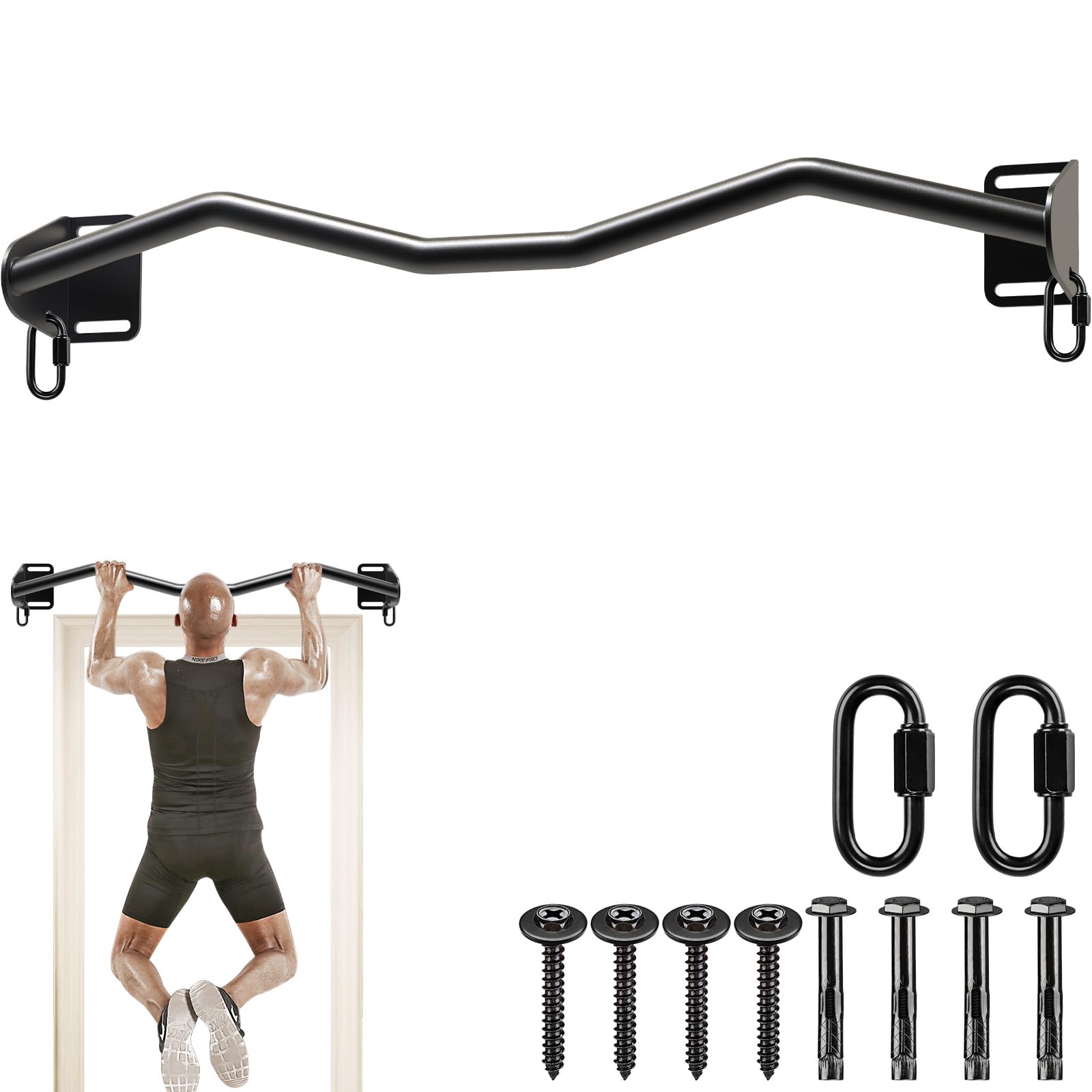 Kipika Wall Mounted Doorway Pull Up Bar - Multifunctional Chin Up Bar for Door Frame - Durable Steel with Anti-Corrosion Coating - Home Gym