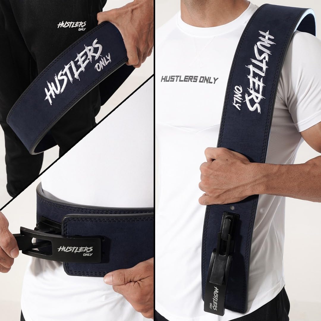 Hustlers Only Weight Lifting Belt with Lever Buckle Genuine Leather Gym Belt for Deadlift, Power Lifting, Workout Belt 10mm thickness for Back