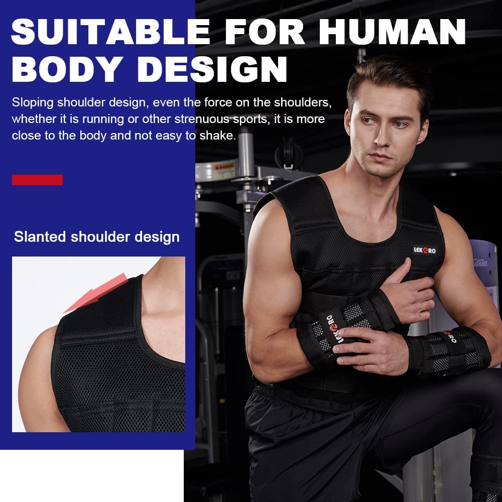 Adjustable Weighted Vest 44LB Workout Weight Vest Training Fitness Weighted Jacket for Man Woman (Included 96 Steel Plates Weights)