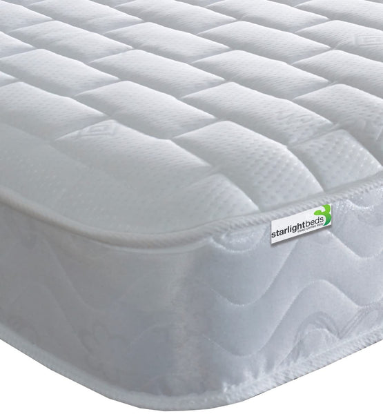 Starlight Beds Brick Design Quilted Sprung Hybrid Mattress with Memory Foam Layer. Soft Firmness, White, 18cm Deep. Small Single Mattress (2ft6 x