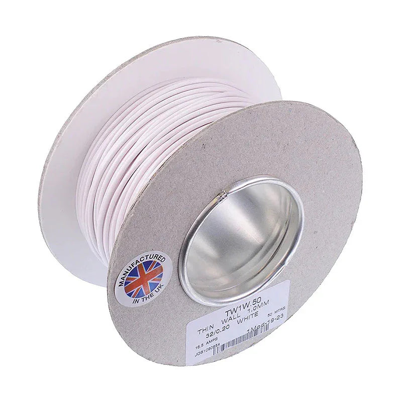 1.0 mm² Thin-wall Cable 32/0.20 — 50 m White | 4Boats