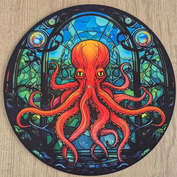 Stain Glass Octopus Slip mat - 7 & 12 inch LP Vinyl DJ Pro Turntable Slip Mat Record Player Technics 1210 DJ Turntablist
