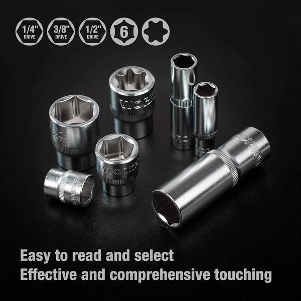 WORKPRO 172-Piece Cr-V Socket Set – 1/2", 3/8", 1/4" Drive, Ratchets & More