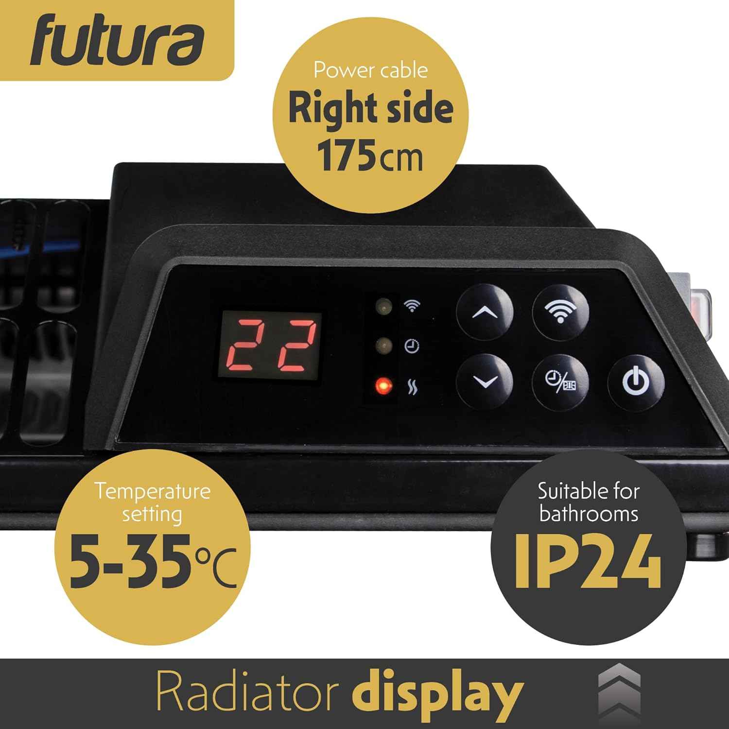 2000W Black Glass WIFI Smart Electric Radiator Heater with Thermostat Futura
