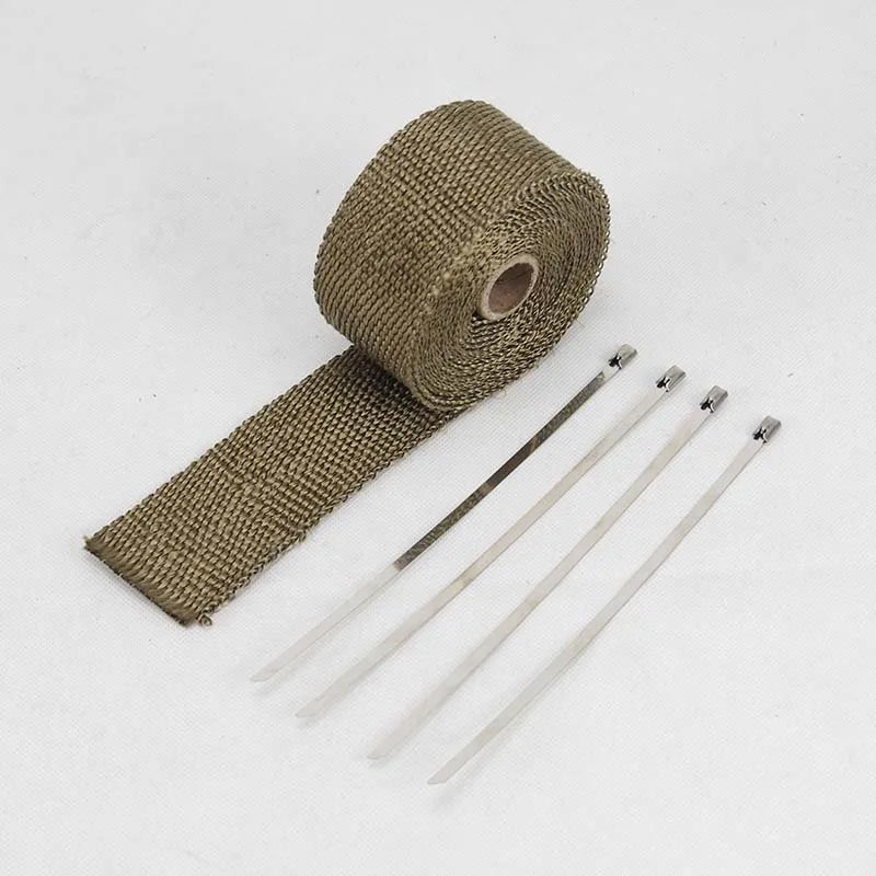 50mm*5M 5M Glass Fibe Car Motorcycle Exhaust Thermal Tape Header Heat Wrap Manifold Insulation Resistant with Glloves Steel Ties