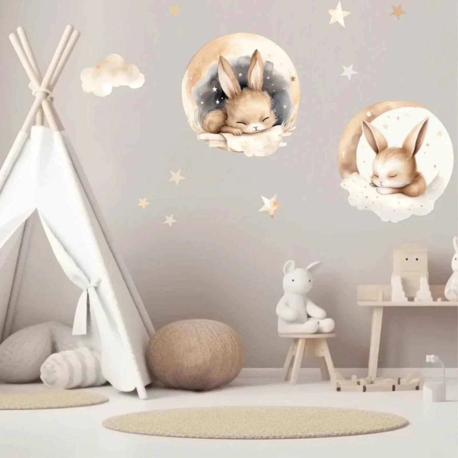 Live Vida Sleeping Bunnies Circle Wall Art Stickers 2 pcs