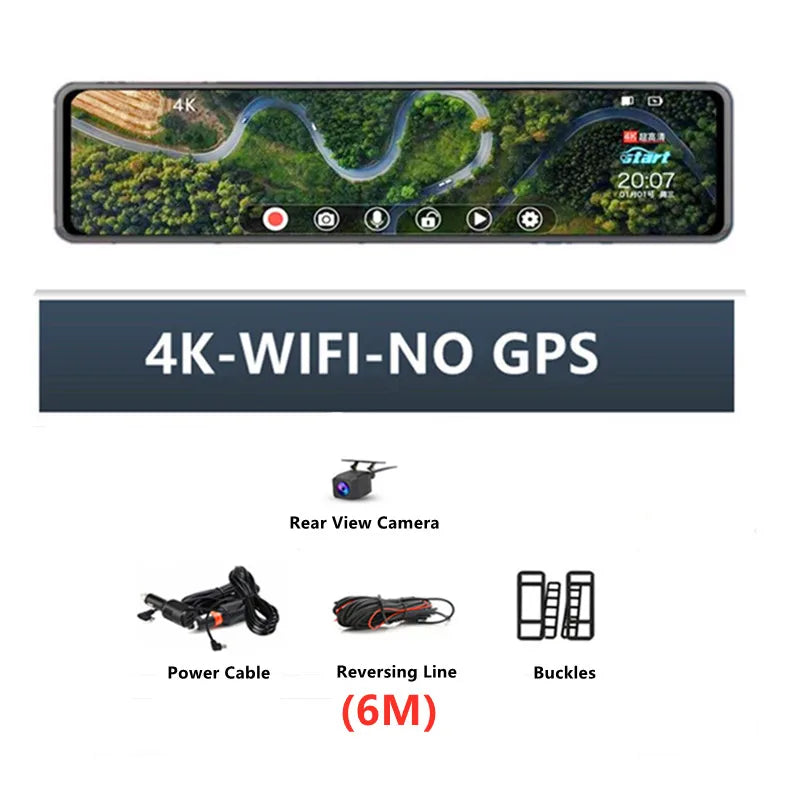 Dash Cam 11.26" 4K 2160P GPS WIFI Car Dvr Mirror Dual Lens Dashcam IPS Screen Car Camera Drive Recorder Stream RearView Mirror