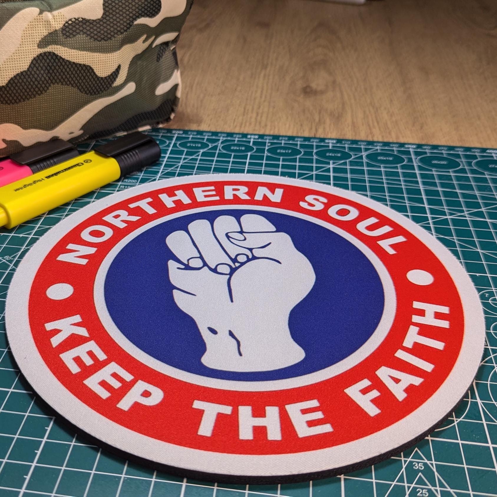 Keep the Faith Mouse Pad | Northern Soul Red White Blue Round Mousemat Gift