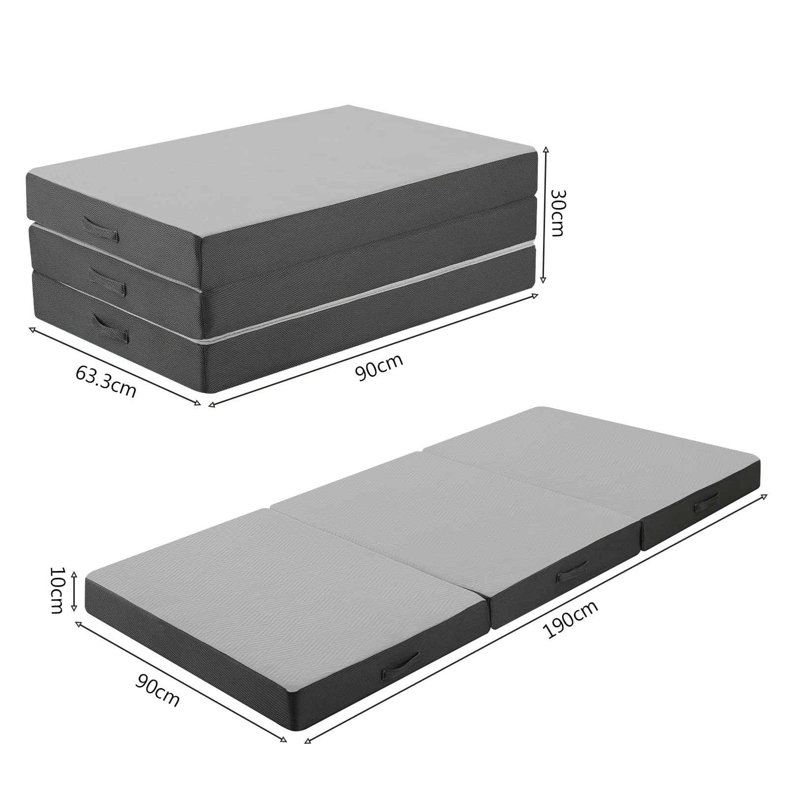 MeMoreCool Tri Fold Mattress 190x90cm, Single, 10cm Thick Foam Foldable Futon Mattress with Washable Cover, Portable Floor Guest Sleeping Mat for