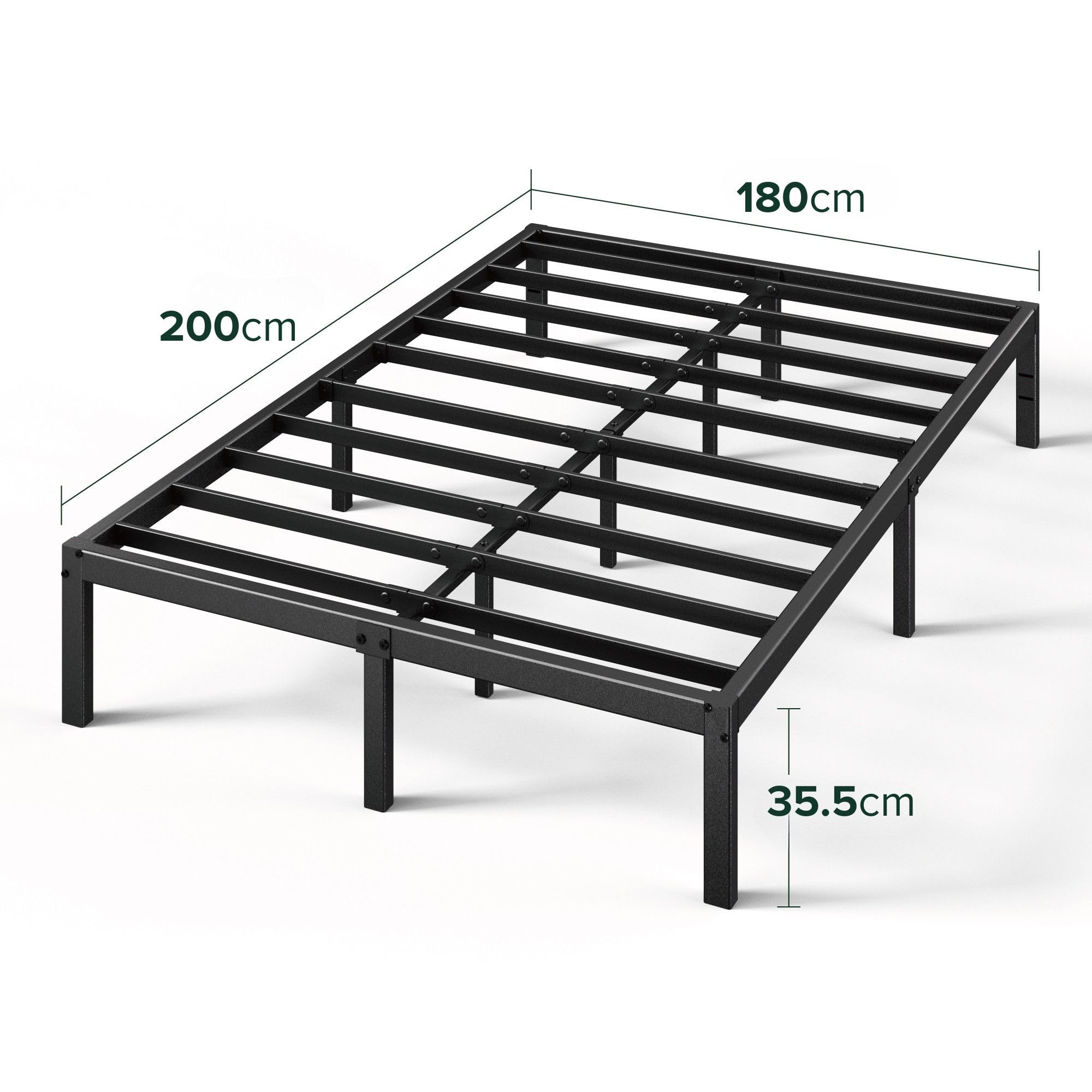 Zinus Yelena King size Bed frame - Bed 150x200 cm - 36 cm Height with Underbed storage - Metal Platform Bed frame with Steel slat support - Black