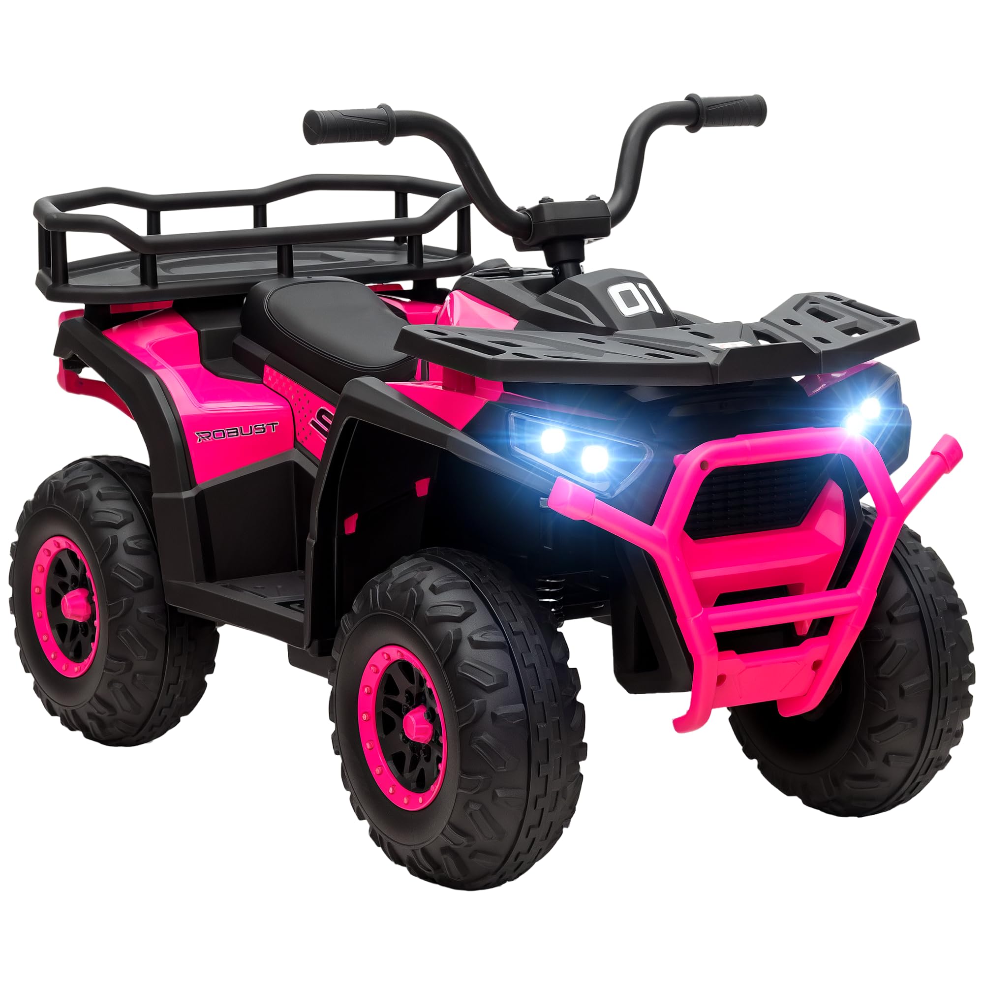 AIYAPLAY 12V Kids Electric Ride on ATV, Battery Powered Quad Bike with 4 Suspension Wheels, Forward Reverse Function, Headlights, Music, Storage Basket, for Ages 3-5 Years, Yellow