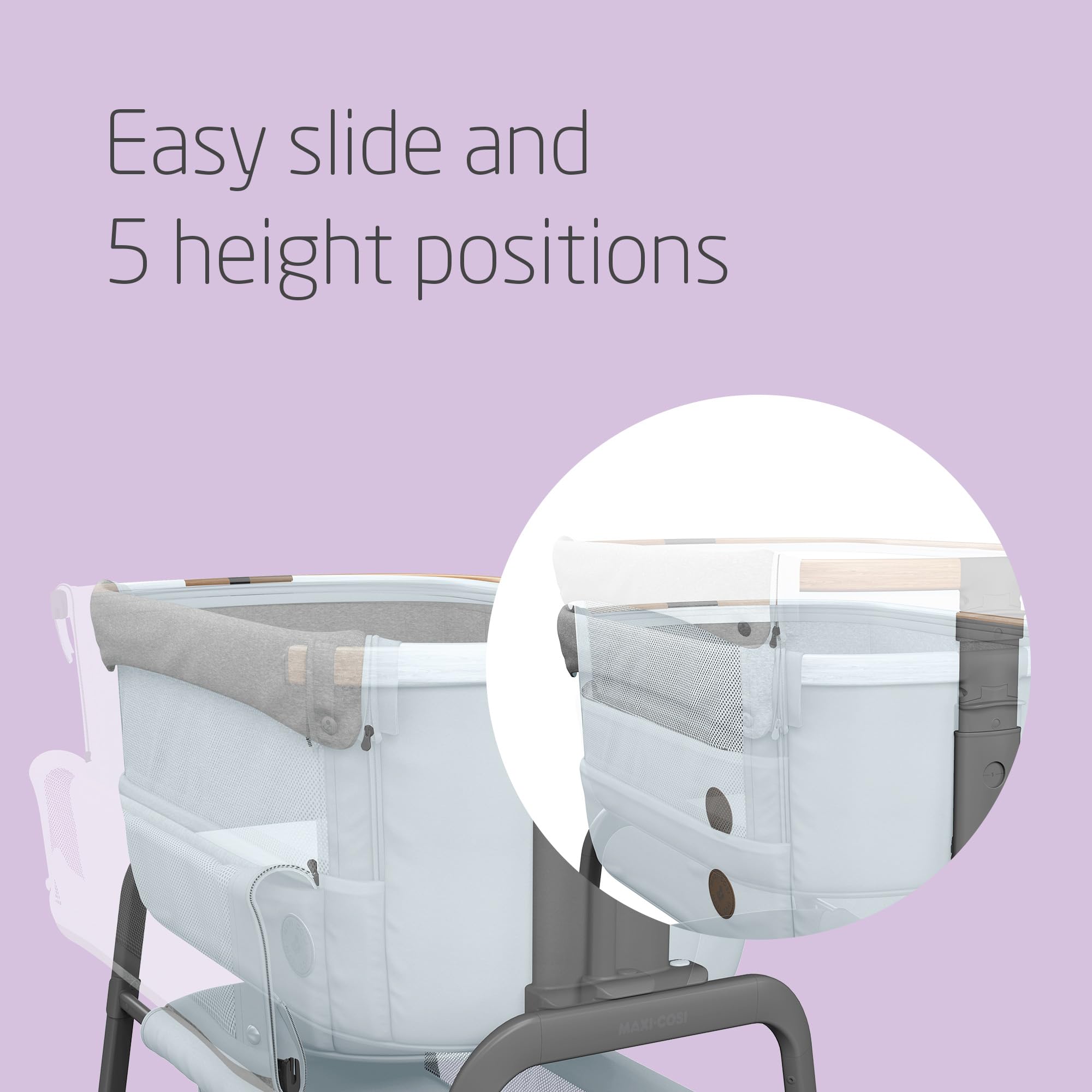 Maxi-Cosi Iora Co-Sleeper Crib, Foldable Baby Bedside Crib, 0–6 Months, max 9 kg, 4 Incline & 5 Height Positions, Easy Slide, Comfortable Mattress, Large Basket, Easy to Carry, Essential Grey