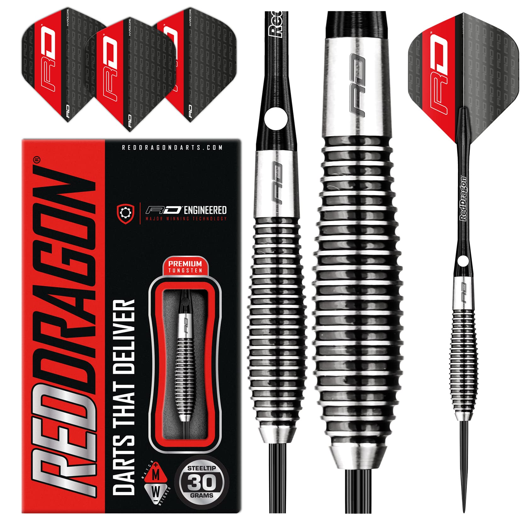 RED DRAGON Lethal Magic 30g Tungsten Darts Set with Flights and Stems