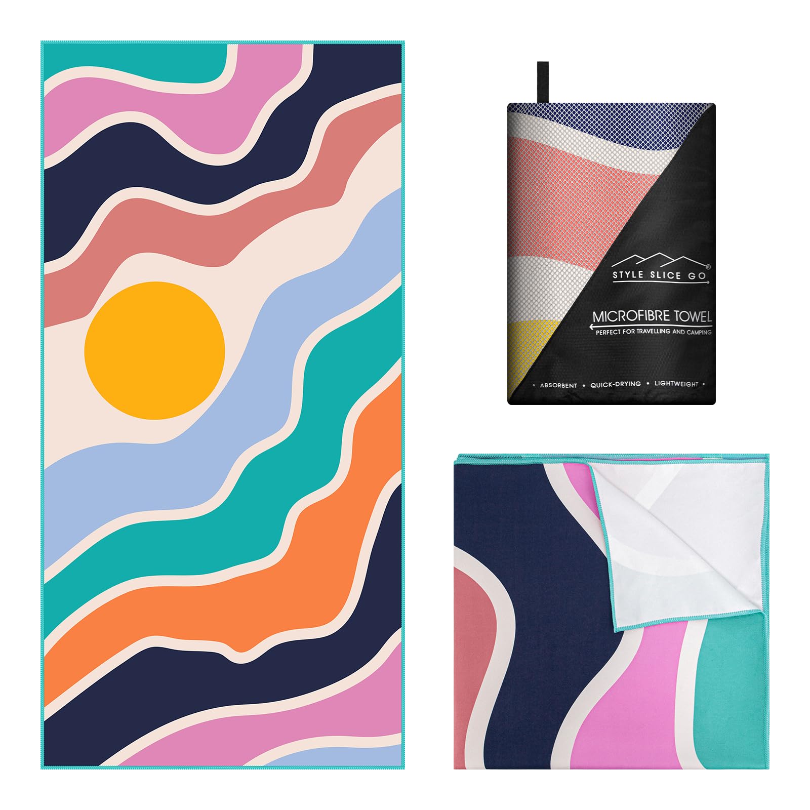 Style Slice Beach Towel - Sand Free Quick Dry Lightweight Microfibre Beach Towel for Adults, Includes Mesh Bag - Grey Stripe, Large 180x90cm