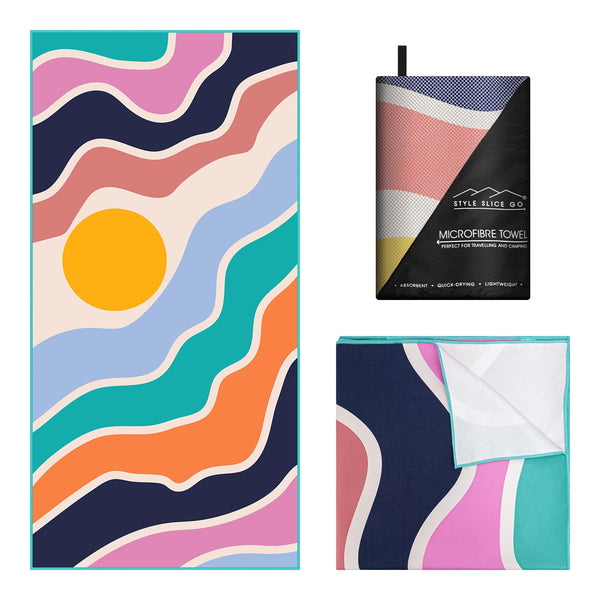 Style Slice Beach Towel - Sand Free Quick Dry Lightweight Microfibre Beach Towel for Adults, Includes Mesh Bag - Grey Stripe, Large 180x90cm