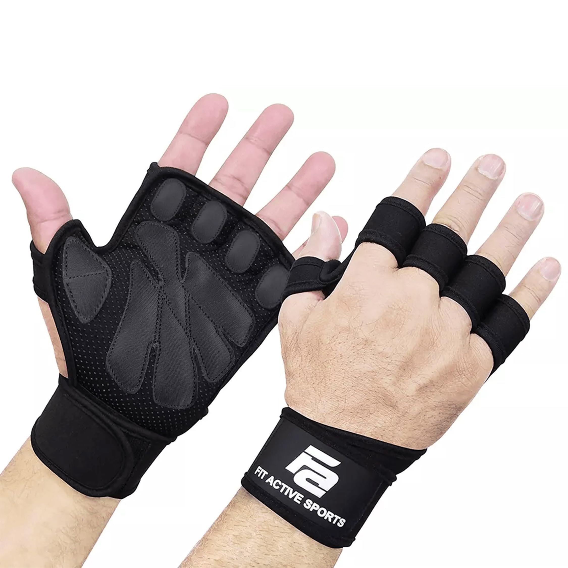 Fit Active Sports New Ventilated Weight Lifting Gloves with Built-In Wrist Wraps, Full Palm Protection & Extra Grip. Workout Grips for Pull Ups, Cross