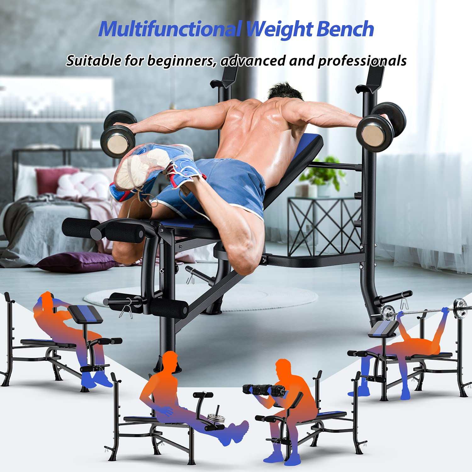 WINNOW Adjustable Weight Bench with Leg Extension and Preacher Curl Home Training Gym Weight Lifting Bench Full-Body Workout Bench Bench Press