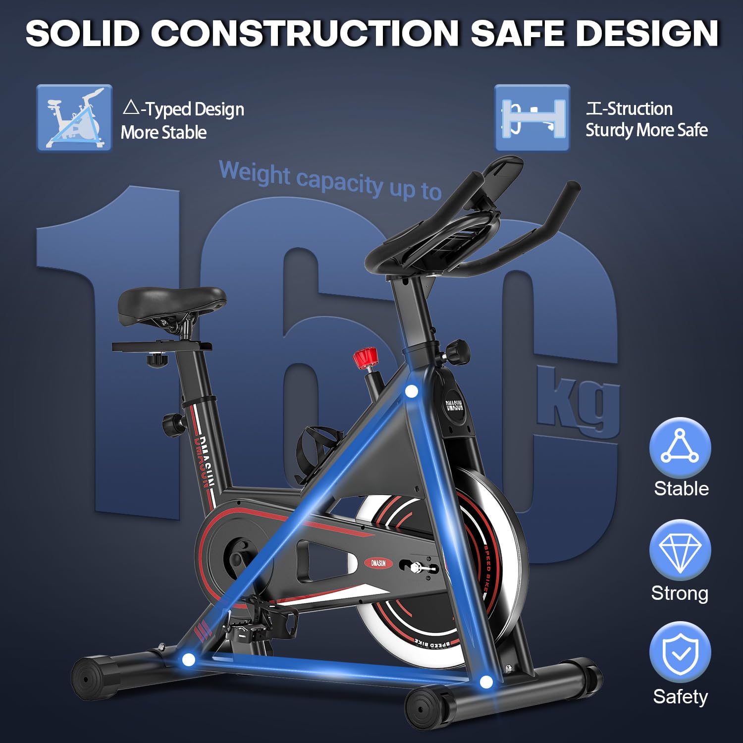 DMASUN Exercise Bike Professional with Large Tablet Holder & Comfortable Seat, Indoor Cycling Bike for Home Cardio, Fitness Stationary Bike with 350LBs Capacity (Additional Soft Seat Cushion Cover)