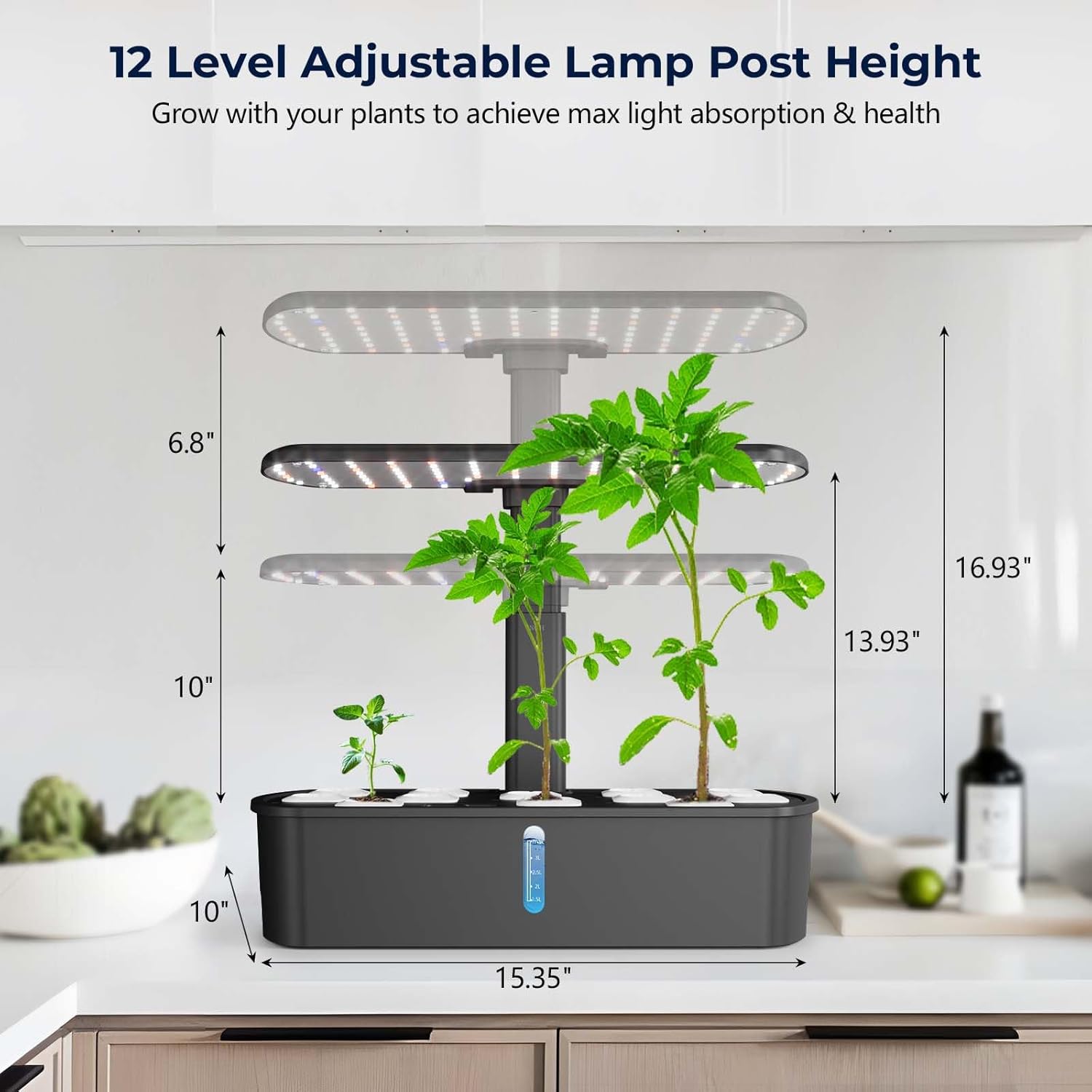 Yoocaa 12-Pod Hydroponics Growing System with LED Grow Light & Automatic Timer, Adjustable Indoor Herb Garden Kit for Home Kitchen (19.4'' Max Height), IGS-61