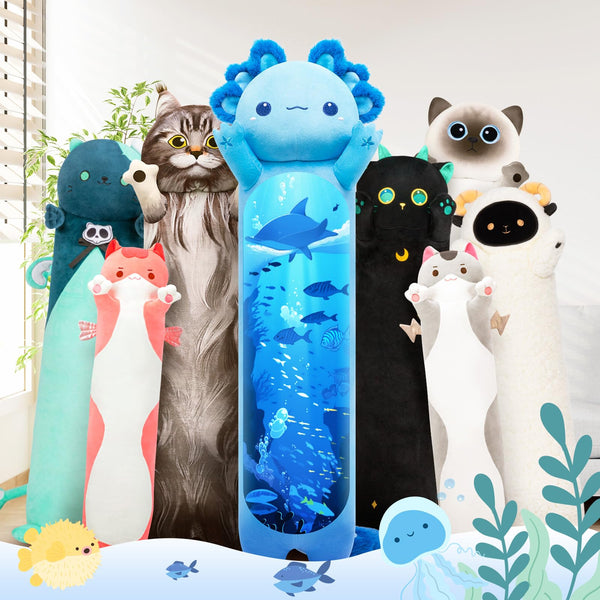 Mewaii 36in Long Cat Plush Pillows Stuffed Animals Squishy Pillows - Plushie Cute Kitty Sleeping Hugging Plush Pillow Soft Toys for Kids(Orange)