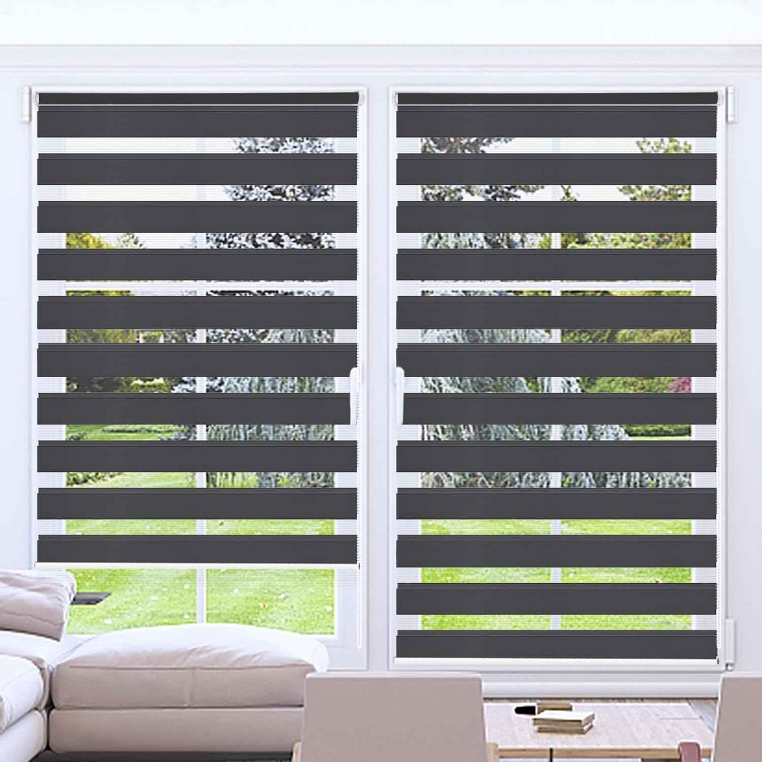 Zebra Roller Blind Day Night Window Blind Light Filtering 60x230cm Dark Grey Kokorona