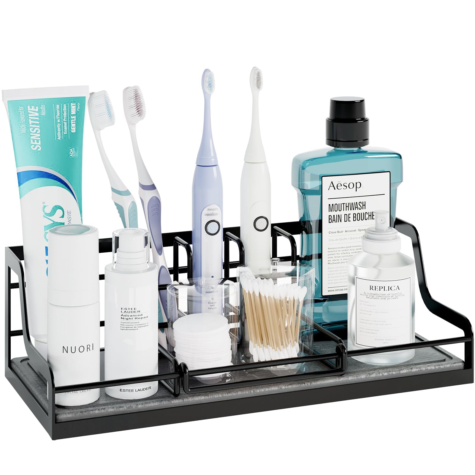 THYGIFTREE Toothbrush Holders Instant-Dry with Water Absorbing Diatomite, 6 Slots Bathroom Organizer Countertop Storage with Adjustable Toothbrush