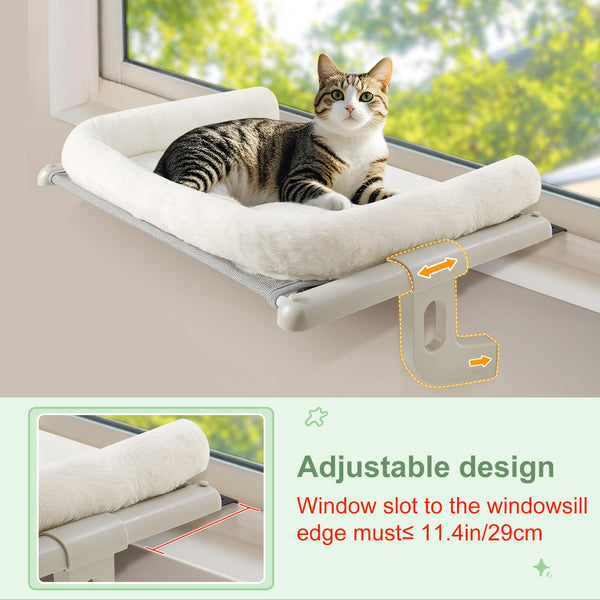 GUUSII HOME Cat Hammock Window Perch Seat Kitten Hanging Bed Windowsill for Indoor Large Pet Shelf Sturdy Kitty Lounger Washable Cushion Easy to