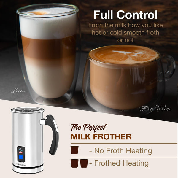 Andrew James Multi-Functional Electric Milk Frother & Milk Steamer, 500W 300ml 5 Functions 1 Touch Operation, Non-Stick, Hot Chocolate Heater, Milk