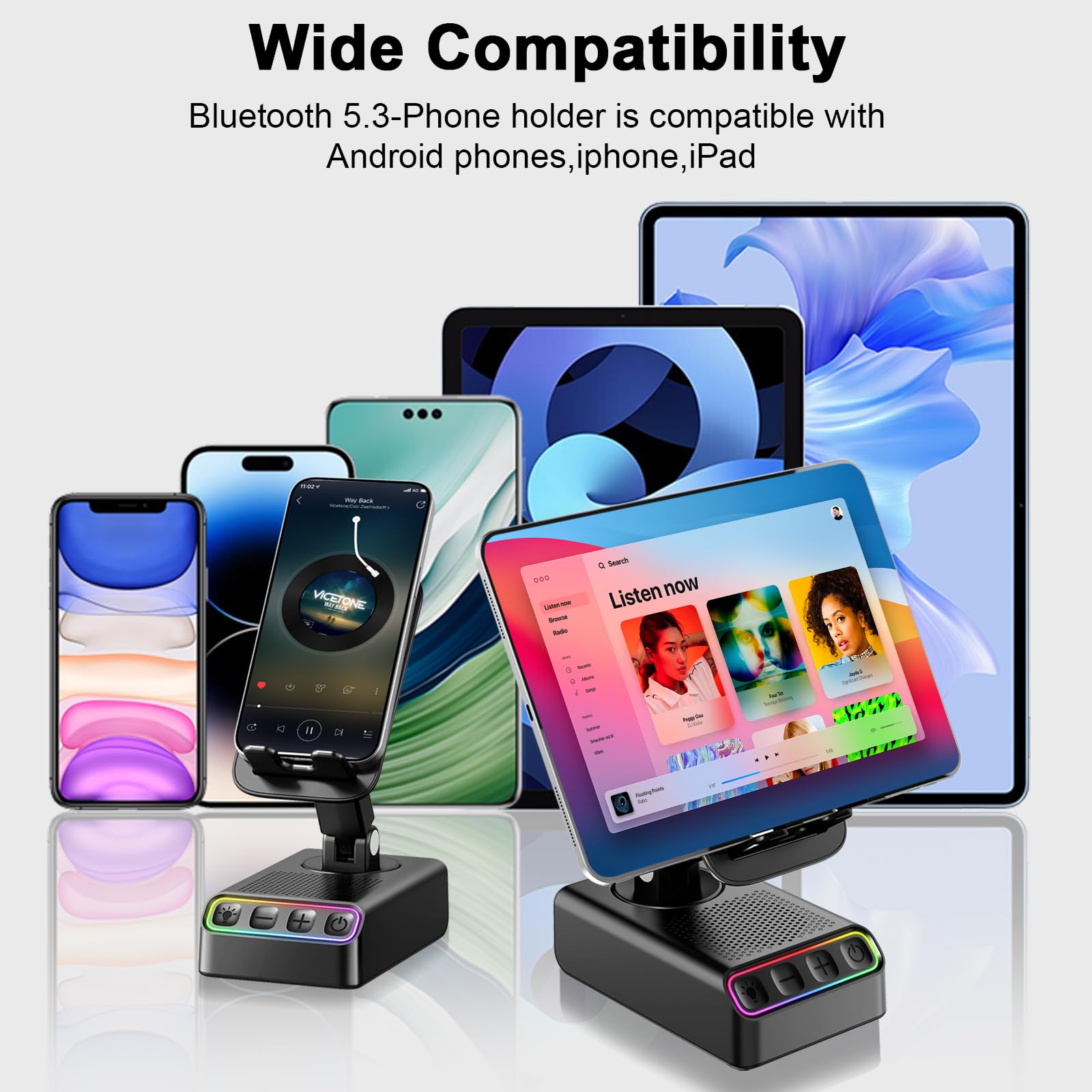 Phone Stand with Bluetooth Speaker with Sensing Playback, Foldable Phone Charger Stand with Wireless Speaker, Birthday Gifts for Men,Gadgets for Men, Sensing and Bluetooth Mode