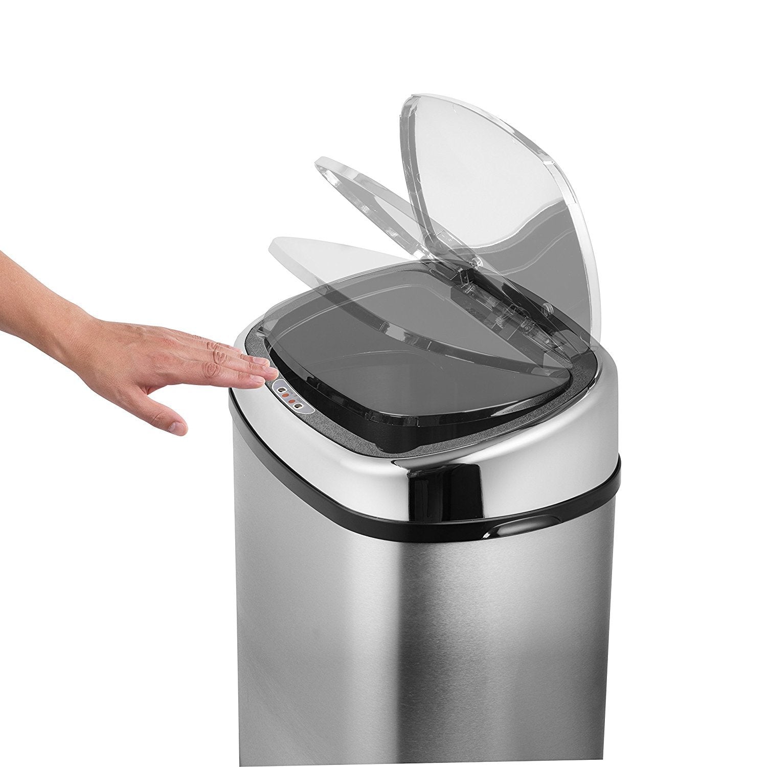 Tower T80901 Stainless Steel Kitchen Bin with Sensor Lid, Automatic Soft-Close, Manual Override, 58 Litre, Silver