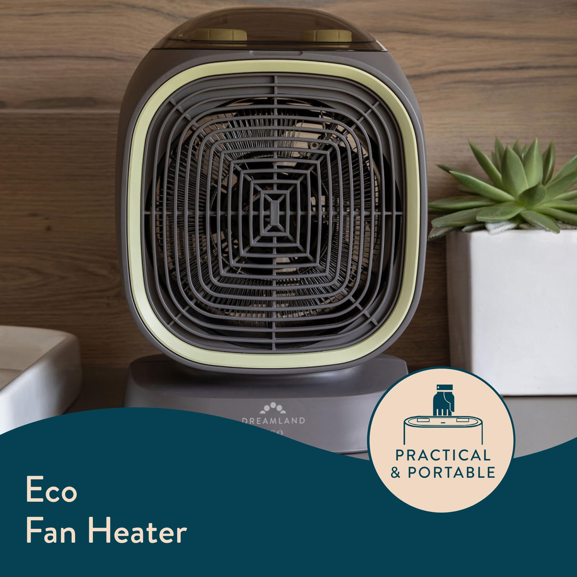 Dreamland Silent Power Pure Portable Fan Heater - Low Energy for Home Use, Quick Heat Up with 4 Heating Modes, Silent Space Heater, Energy Efficient Ionizer and Air-Purifying Heating Technology