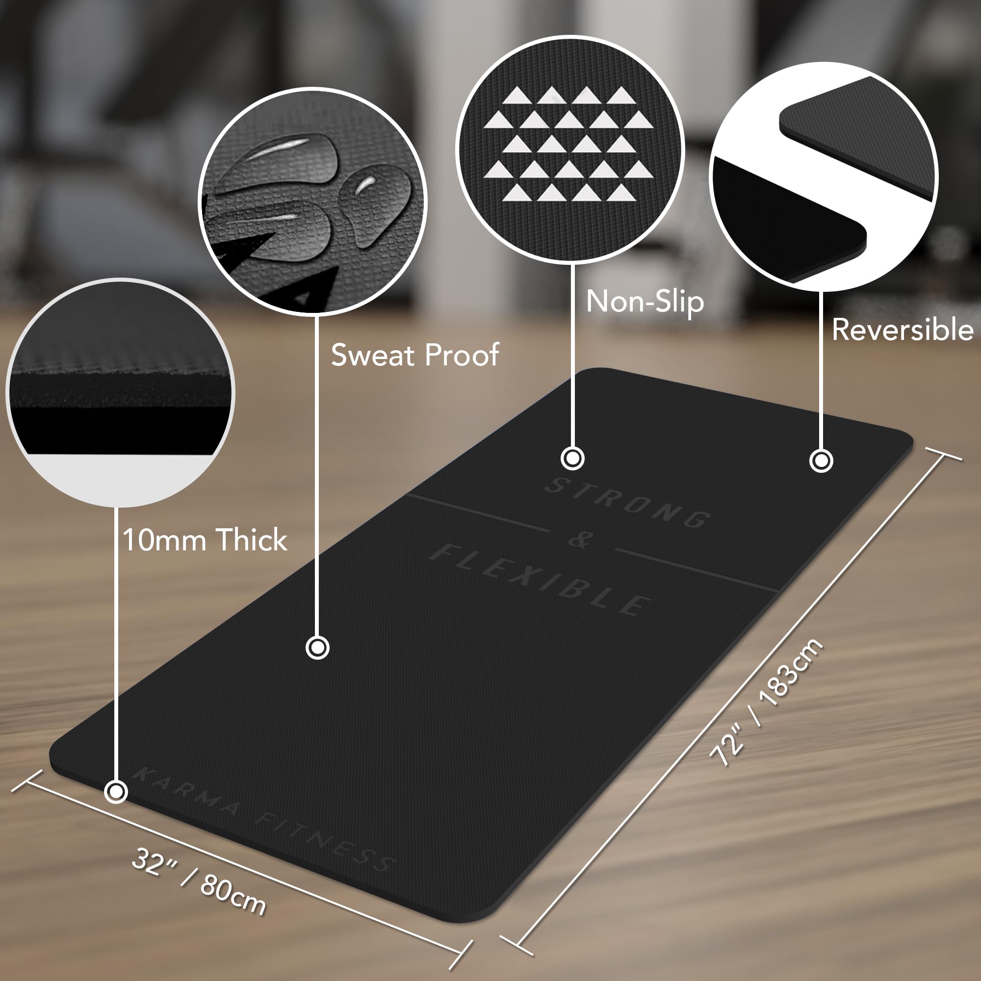 Large Exercise Mat  Extra Wide & Extra Thick Yoga Mat (183cm x 80cm x 10mm), TPE Fitness Mat with Free Carry Straps, Perfect for HiiT Home Workouts &