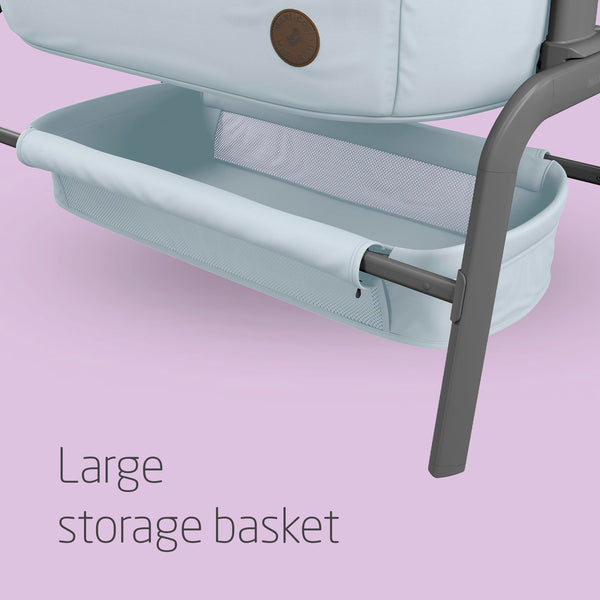 Maxi-Cosi Iora Co-Sleeper Crib, Foldable Baby Bedside Crib, 0–6 Months, max 9 kg, 4 Incline & 5 Height Positions, Easy Slide, Comfortable Mattress, Large Basket, Easy to Carry, Essential Grey